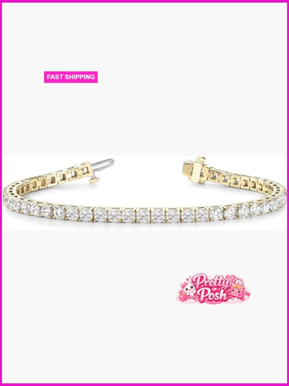 Classic 4 Prong Lab Grown Diamond Tennis Bracelet 3ct E-F VS2-SI1 14K Yellow